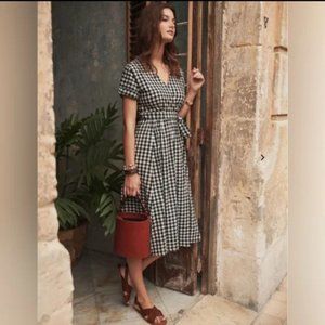 SEZANE Marielle Cotton Gingham Check Wrap Dress Midi Dress: Vichy Black/White